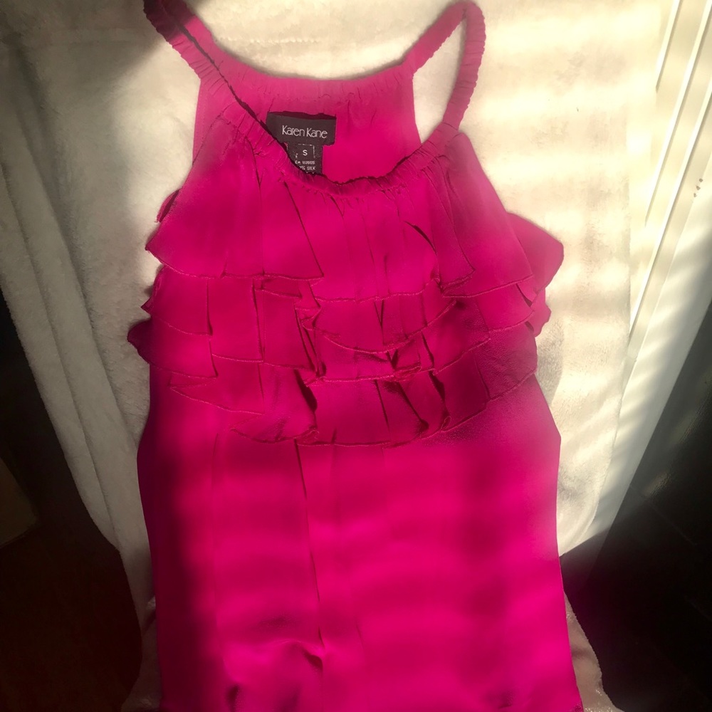 Karen Kane BRAND NEW hot pink, silk, ruffled top